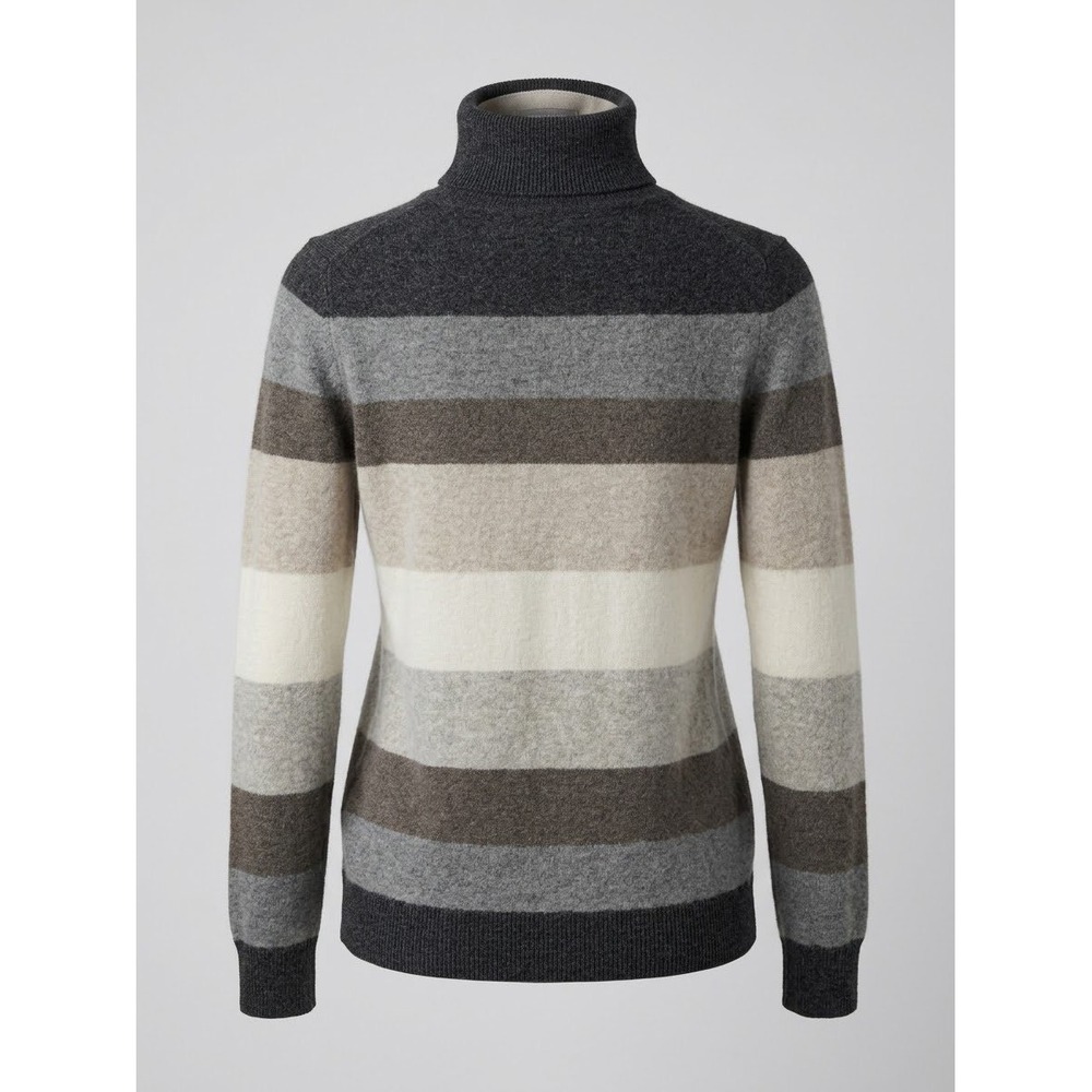 Charter Club Luxury Womens 100% Cashmere Chic Turtleneck Striped Sweater Grey M